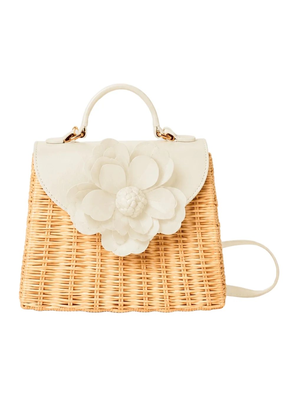 BTB Los Angeles Women's Melody Flower-Appliqué Rattan Top Handle Bag