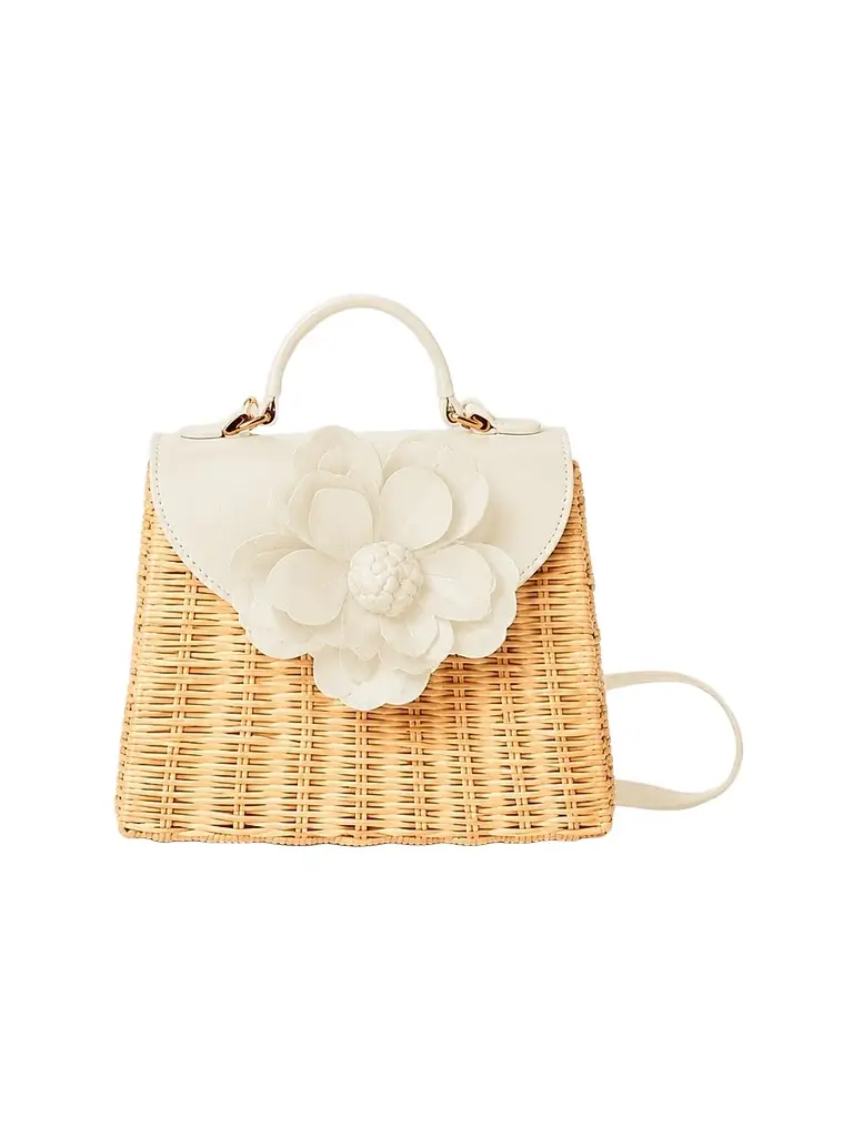 BTB Los Angeles Women's Melody Flower-Appliqué Rattan Top Handle Bag