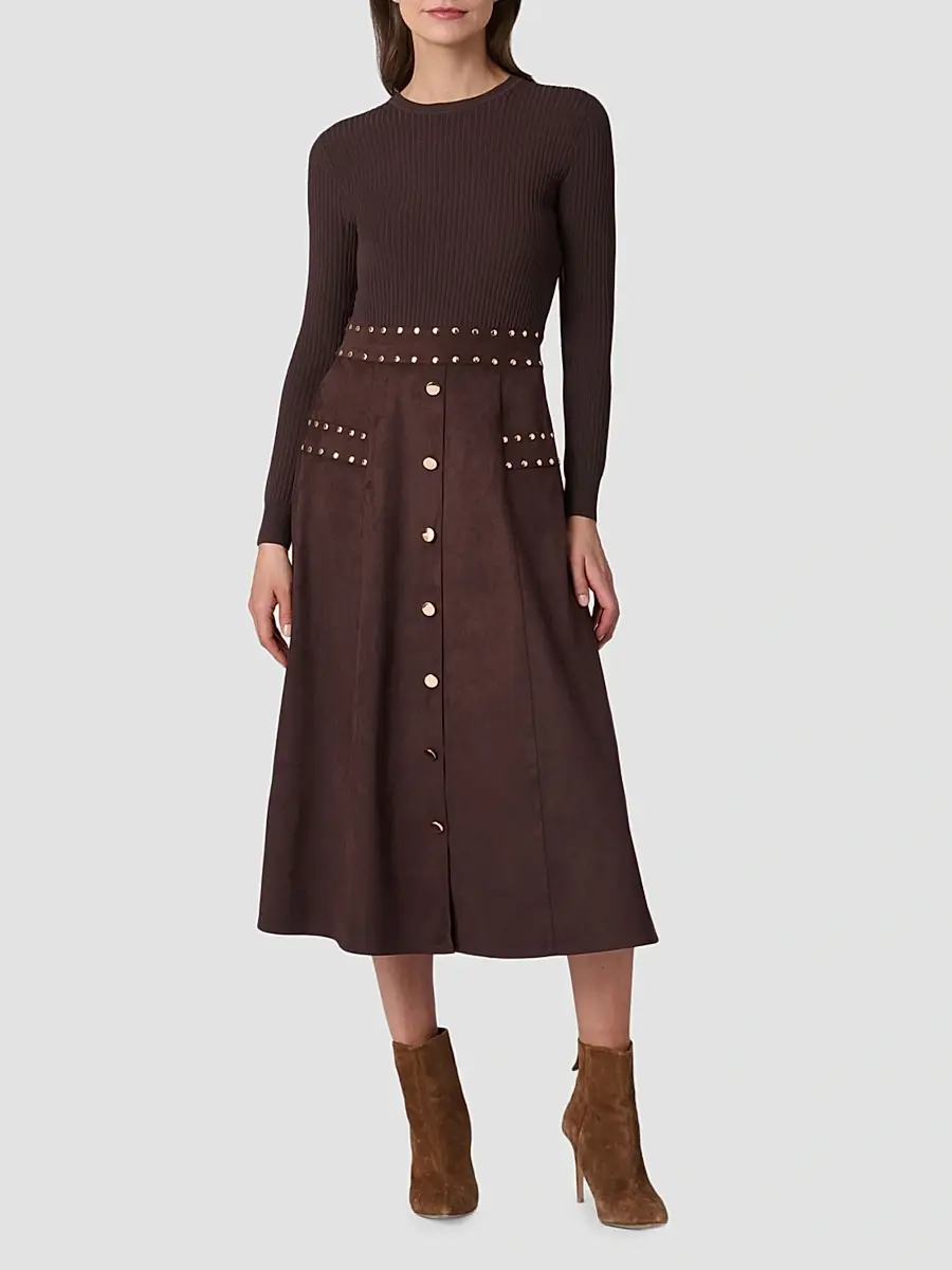 Shoshanna Women's Cleo Knit & Faux Suede Midi Dress | Thumbnail 2 Shoshanna Women's Cleo Knit & Faux Suede Midi Dress | Thumbnail 2