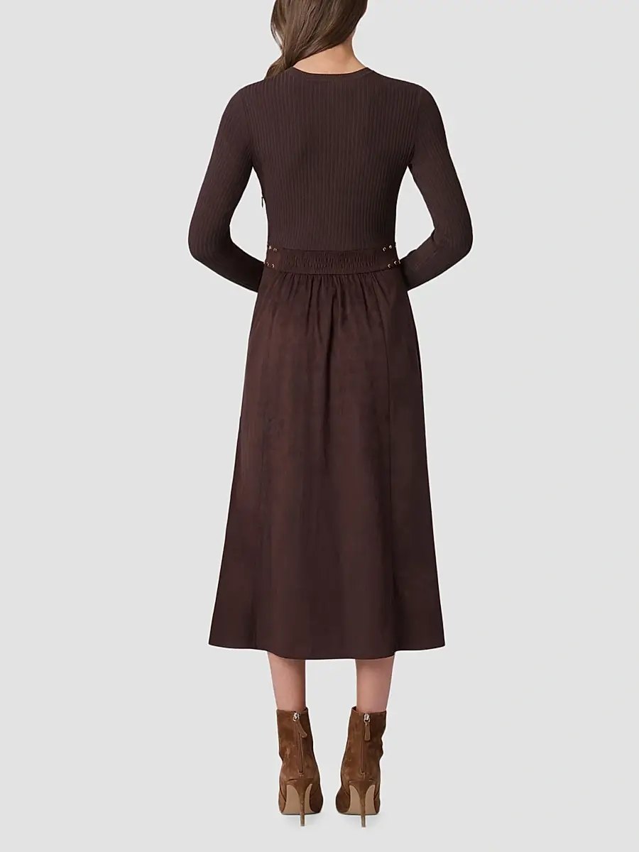 Shoshanna Women's Cleo Knit & Faux Suede Midi Dress | Thumbnail 3 Shoshanna Women's Cleo Knit & Faux Suede Midi Dress | Thumbnail 3