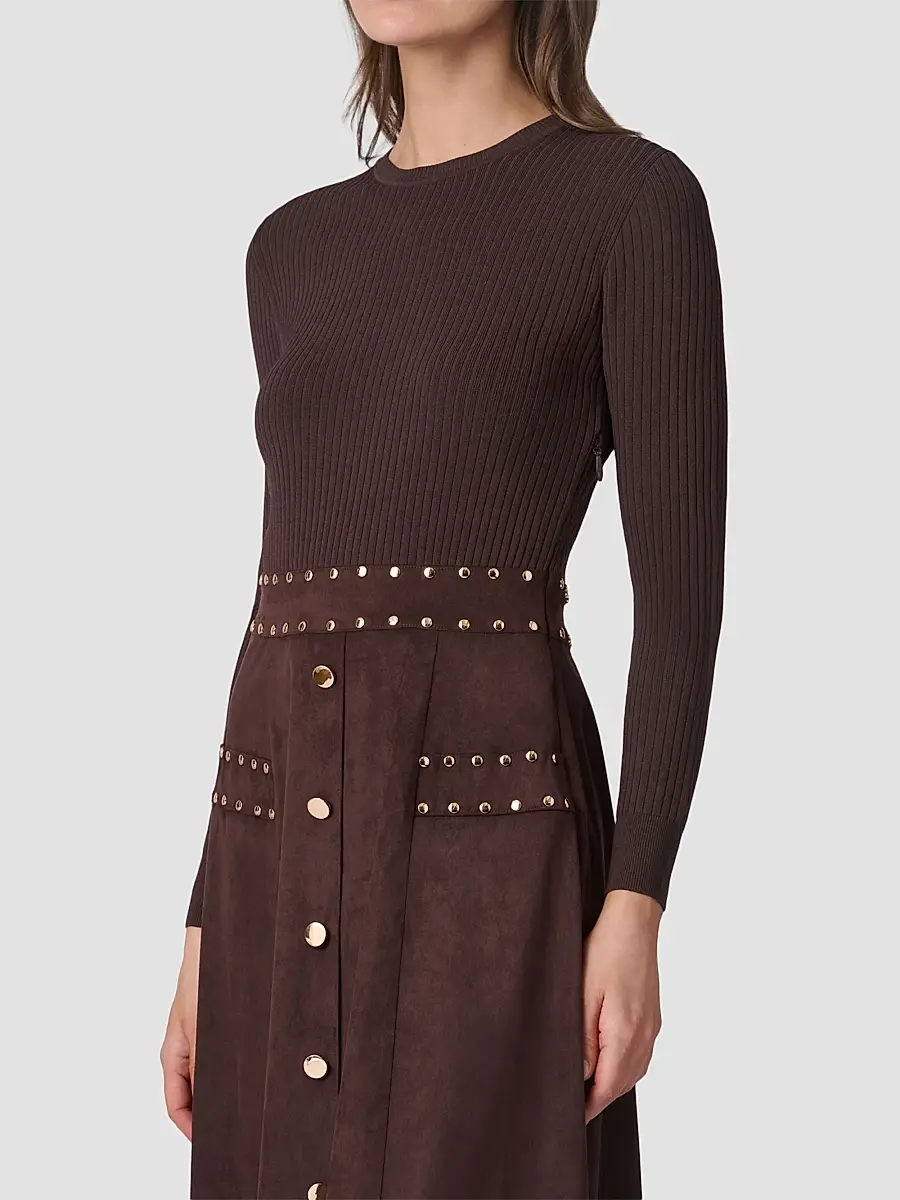 Shoshanna Women's Cleo Knit & Faux Suede Midi Dress | Thumbnail 4 Shoshanna Women's Cleo Knit & Faux Suede Midi Dress | Thumbnail 4