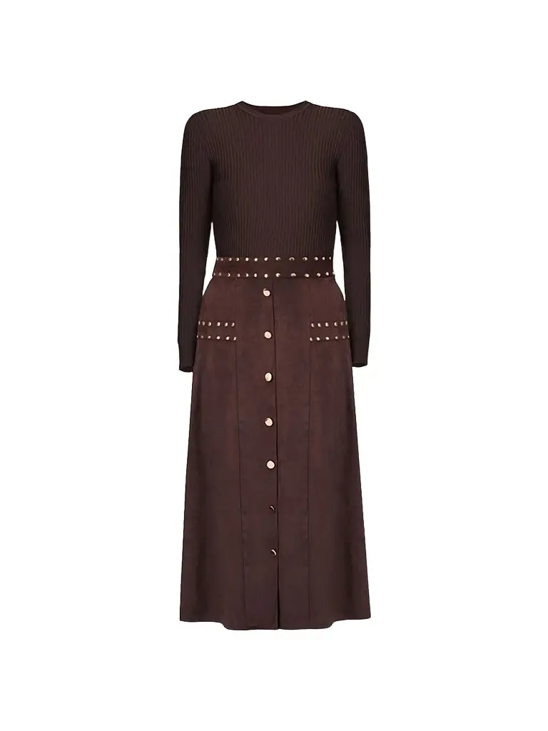 Shoshanna Women's Cleo Knit & Faux Suede Midi Dress