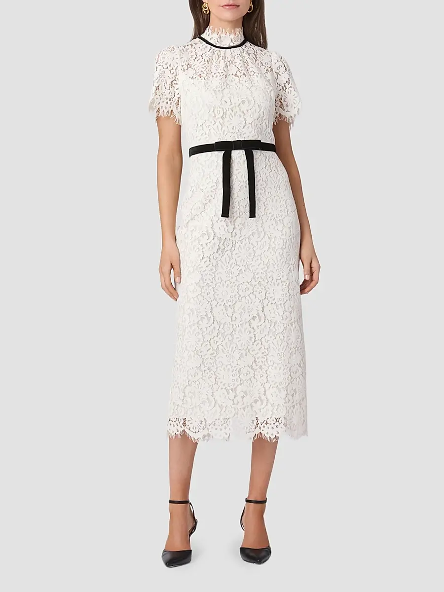 Shoshanna Women's Elyse Lace Velve Ribbon Midi Dress | Thumbnail 2 Shoshanna Women's Elyse Lace Velve Ribbon Midi Dress | Thumbnail 2