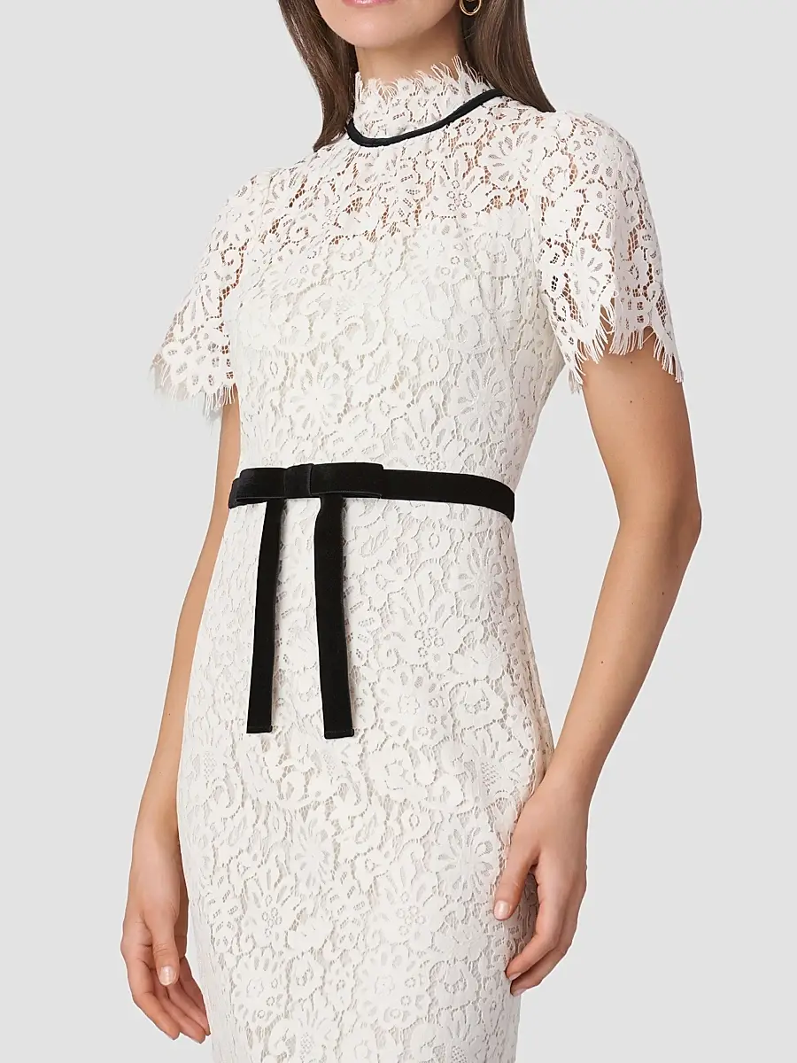 Shoshanna Women's Elyse Lace Velve Ribbon Midi Dress | Thumbnail 4 Shoshanna Women's Elyse Lace Velve Ribbon Midi Dress | Thumbnail 4