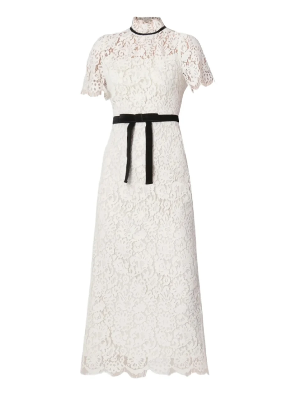 Women's Elyse Lace Velve Ribbon Midi Dress Women's Elyse Lace Velve Ribbon Midi Dress