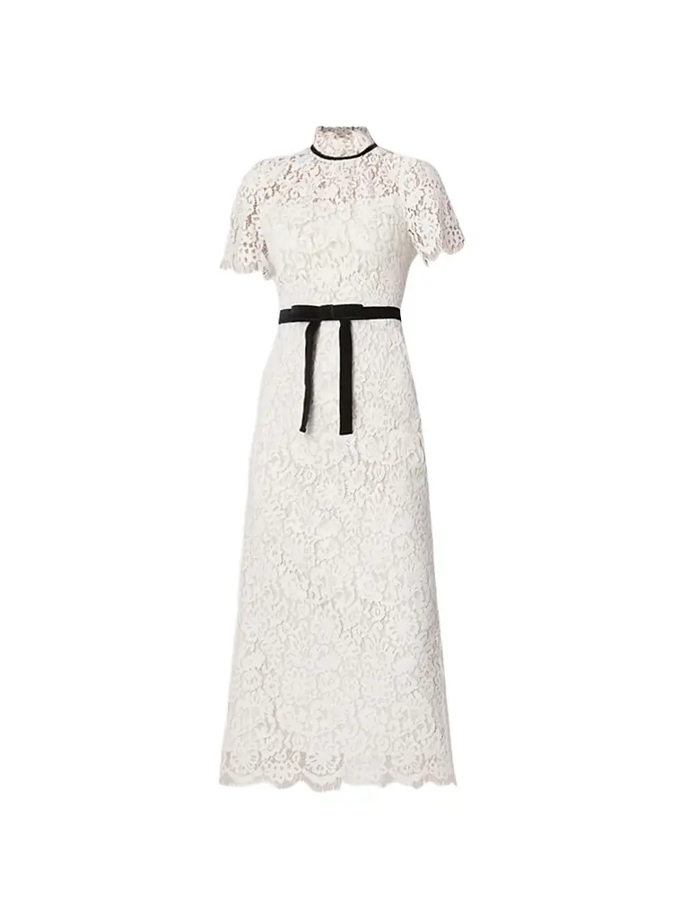 Shoshanna Women's Elyse Lace Velve Ribbon Midi Dress