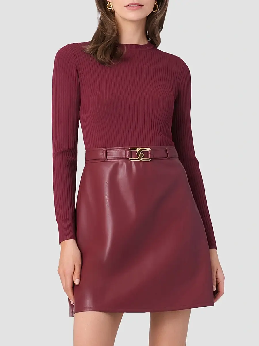 Shoshanna Women's Meritt Knit & Faux Leather Mini Dress | Thumbnail 2 Shoshanna Women's Meritt Knit & Faux Leather Mini Dress | Thumbnail 2