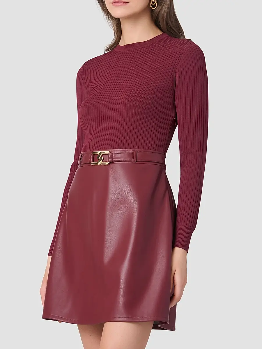 Shoshanna Women's Meritt Knit & Faux Leather Mini Dress | Thumbnail 4 Shoshanna Women's Meritt Knit & Faux Leather Mini Dress | Thumbnail 4