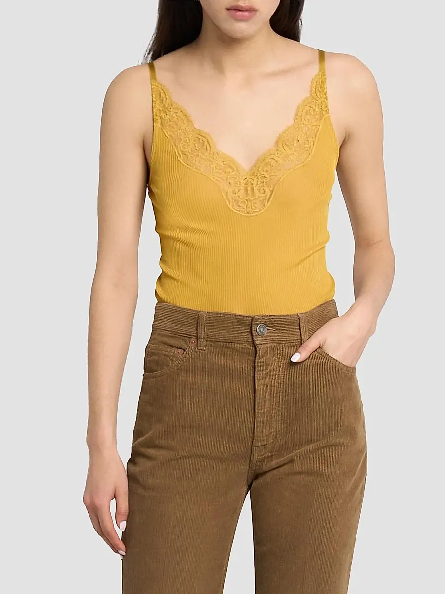 Saint Laurent Women's Laced Tank Top in Ribbed Silk Jersey | Thumbnail 3 Saint Laurent Women's Laced Tank Top in Ribbed Silk Jersey | Thumbnail 3