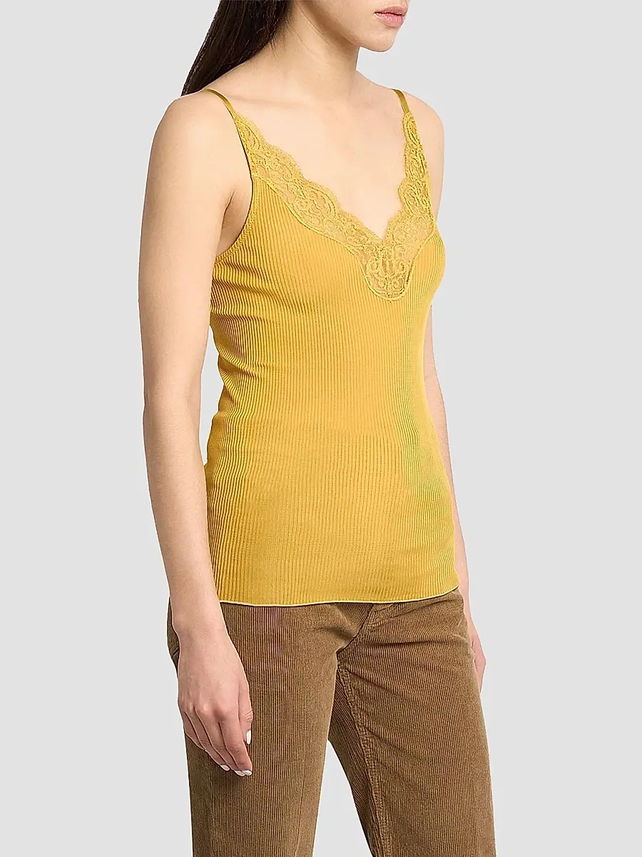Saint Laurent Women's Laced Tank Top in Ribbed Silk Jersey | Thumbnail 4 Saint Laurent Women's Laced Tank Top in Ribbed Silk Jersey | Thumbnail 4