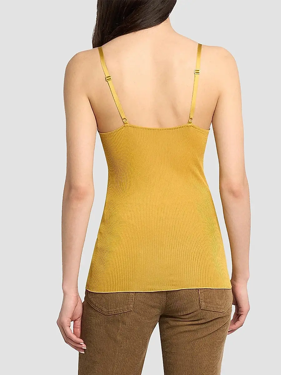Saint Laurent Women's Laced Tank Top in Ribbed Silk Jersey | Thumbnail 5 Saint Laurent Women's Laced Tank Top in Ribbed Silk Jersey | Thumbnail 5
