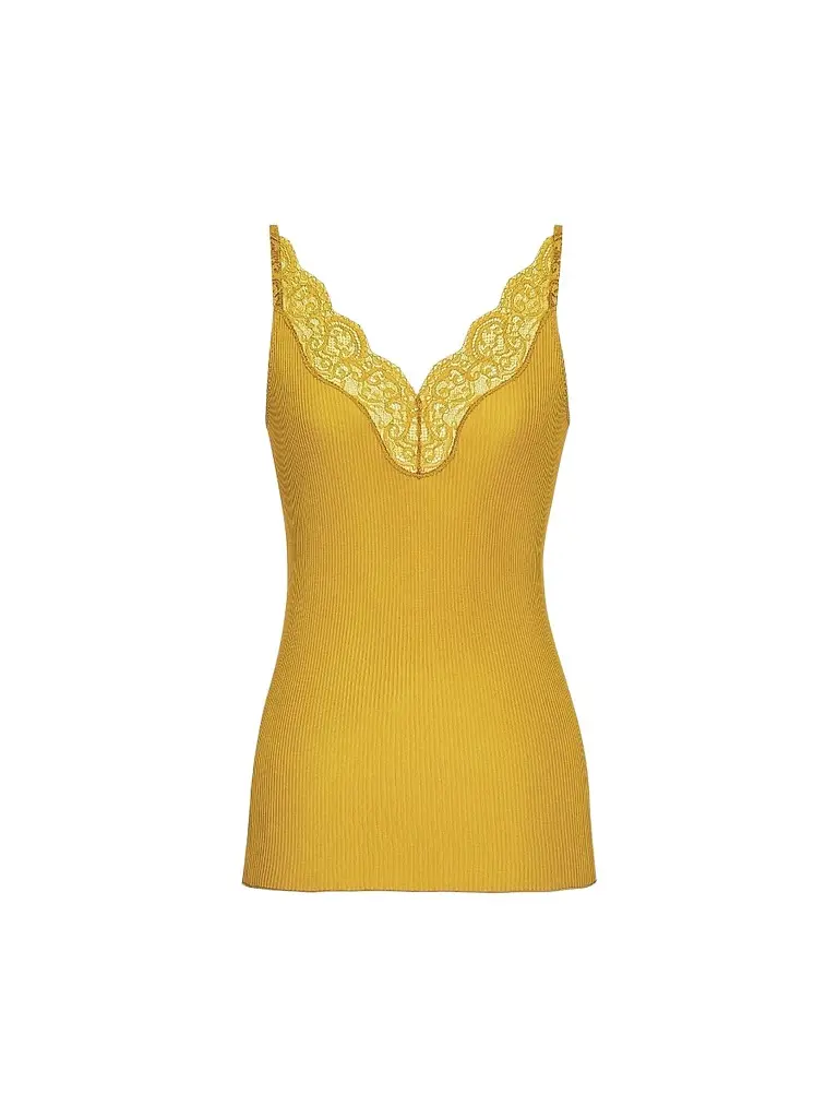Saint Laurent Women's Laced Tank Top in Ribbed Silk Jersey