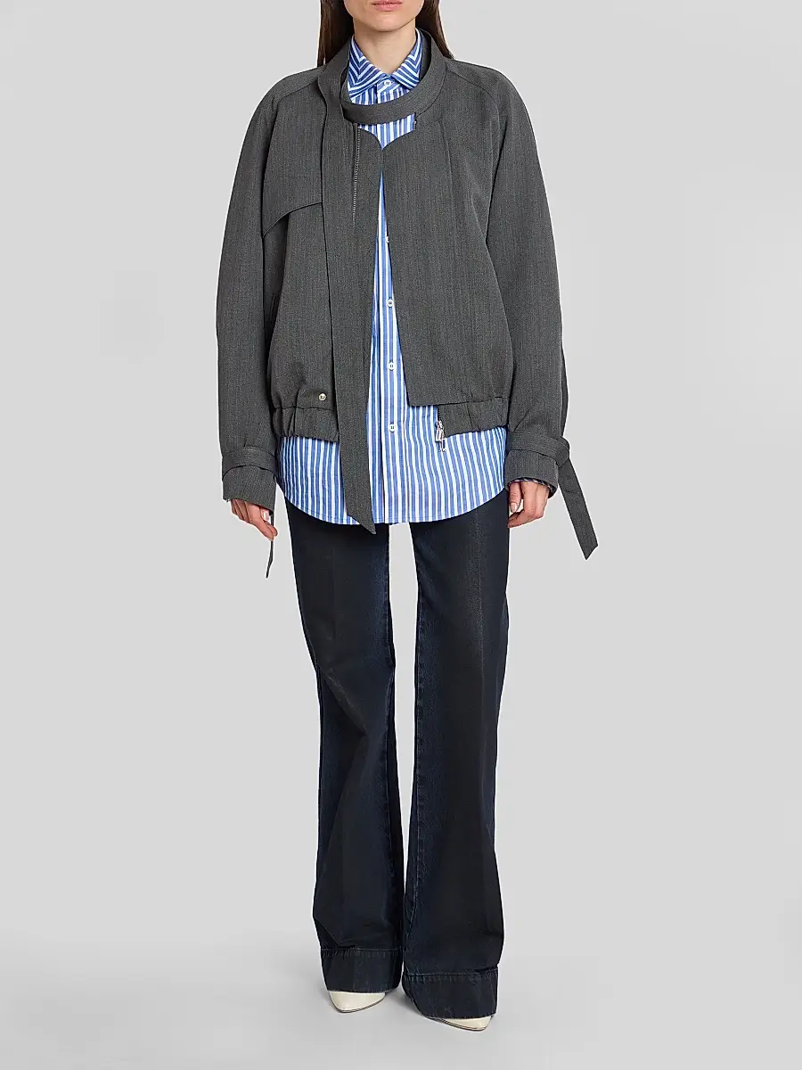 Victoria Beckham Women's Scarf Virgin Wool Bomber Jacket | Thumbnail 2 Victoria Beckham Women's Scarf Virgin Wool Bomber Jacket | Thumbnail 2