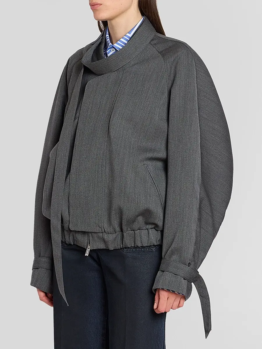 Victoria Beckham Women's Scarf Virgin Wool Bomber Jacket | Thumbnail 4 Victoria Beckham Women's Scarf Virgin Wool Bomber Jacket | Thumbnail 4