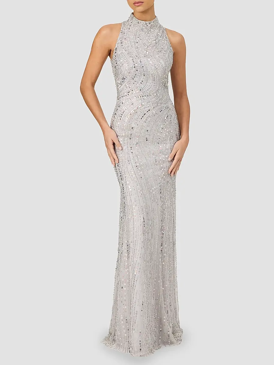 Jenny Packham Women's Cosmea Embellished Mock Turtleneck Gown | Thumbnail 2 Jenny Packham Women's Cosmea Embellished Mock Turtleneck Gown | Thumbnail 2