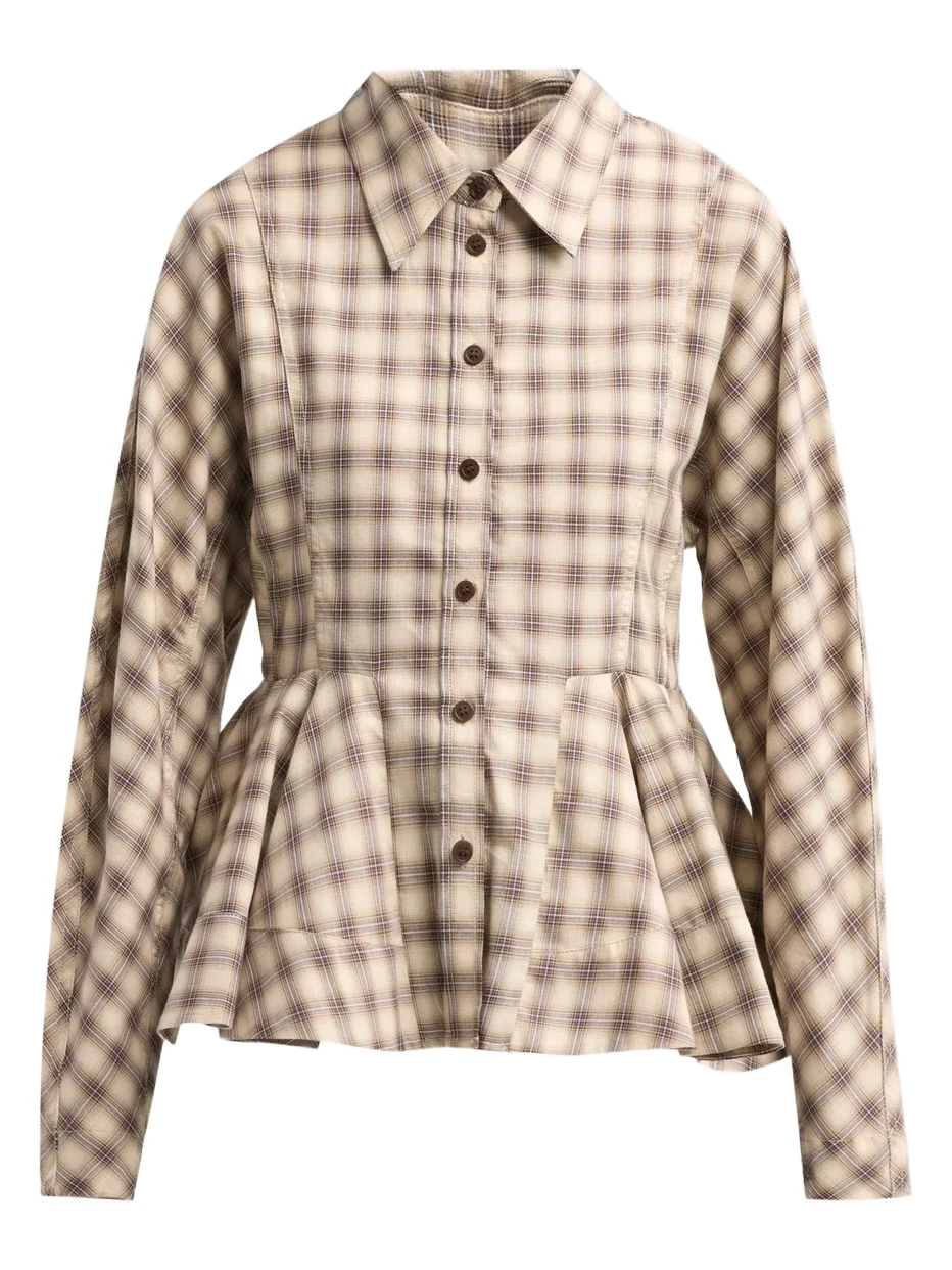 Ganni Women's Check Flannel Peplum Shirt