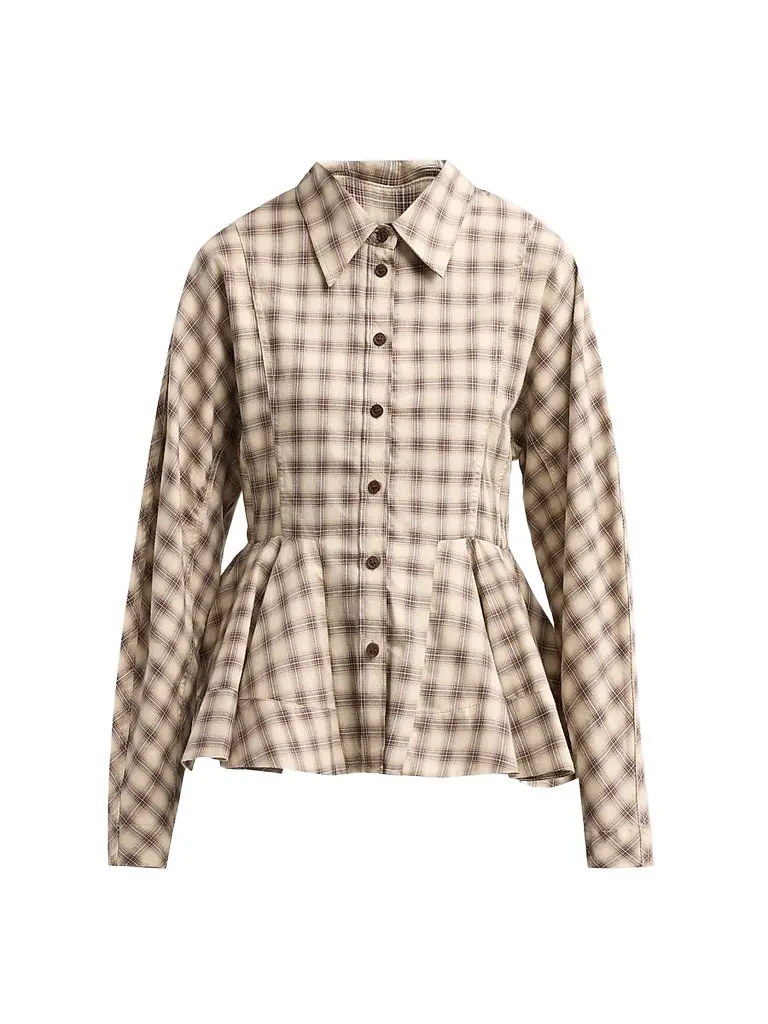 Ganni Women's Check Flannel Peplum Shirt