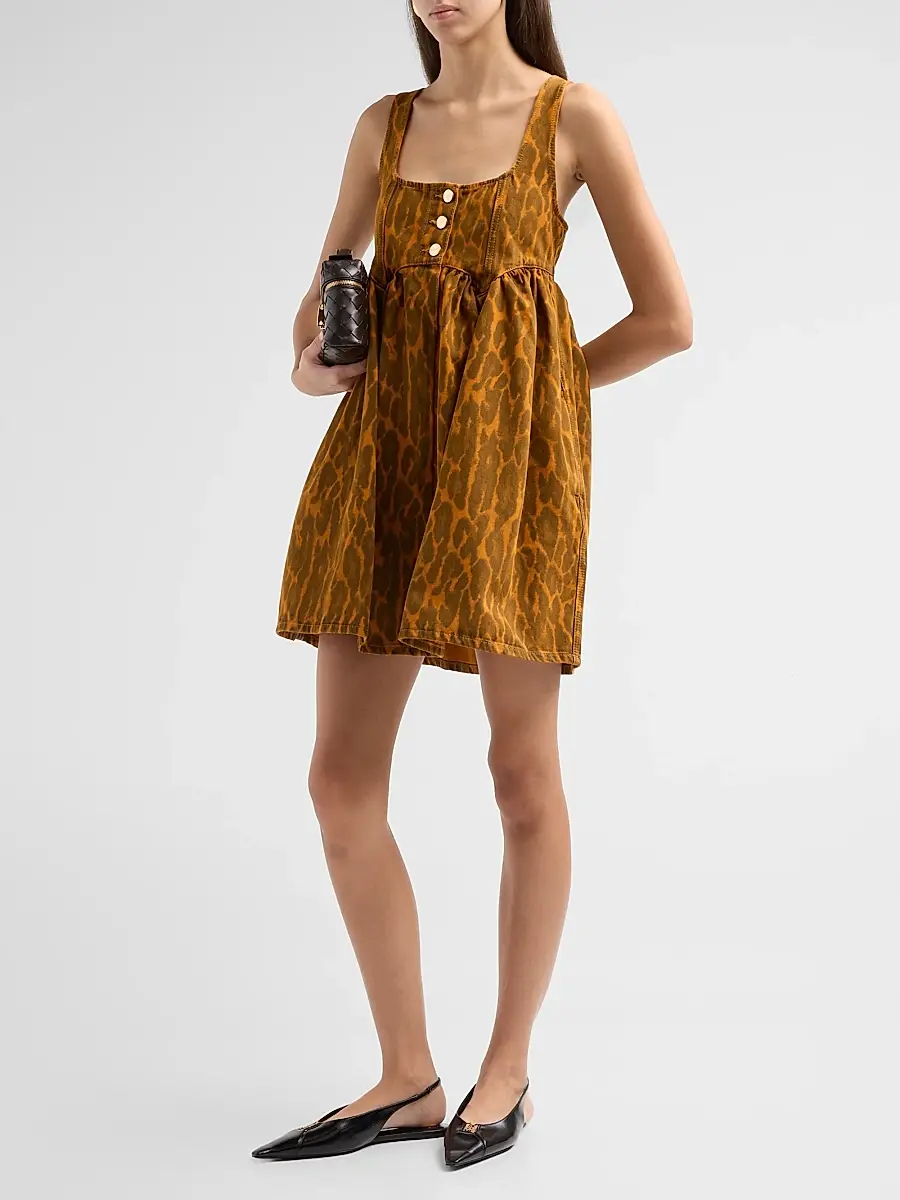 Ganni Women's Print Denim Bubble Mini Dress | Thumbnail 4 Ganni Women's Print Denim Bubble Mini Dress | Thumbnail 4