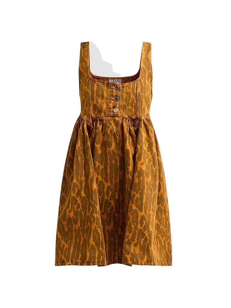 Ganni Women's Print Denim Bubble Mini Dress