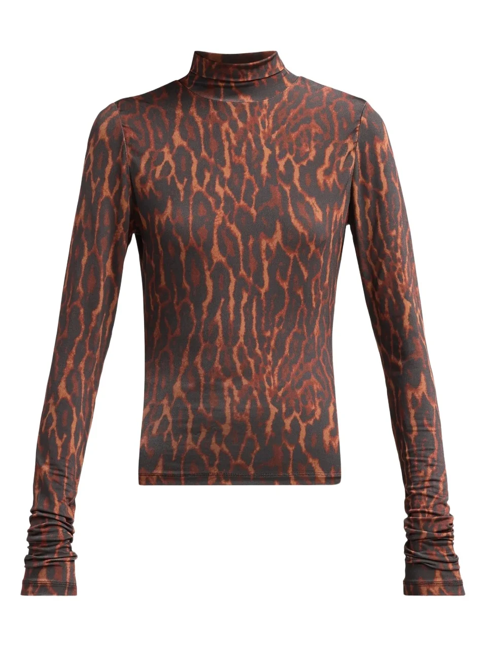 Ganni Women's Printed Shiny Jersey Turtleneck Top