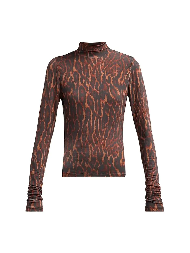 Ganni Women's Printed Shiny Jersey Turtleneck Top