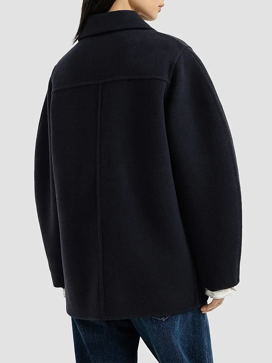 Brunello Cucinelli Women's Hand-Crafted Pea Coat in Virgin Wool and Cashmere Double Cloth with Monili - Cobalt | Thumbnail 4