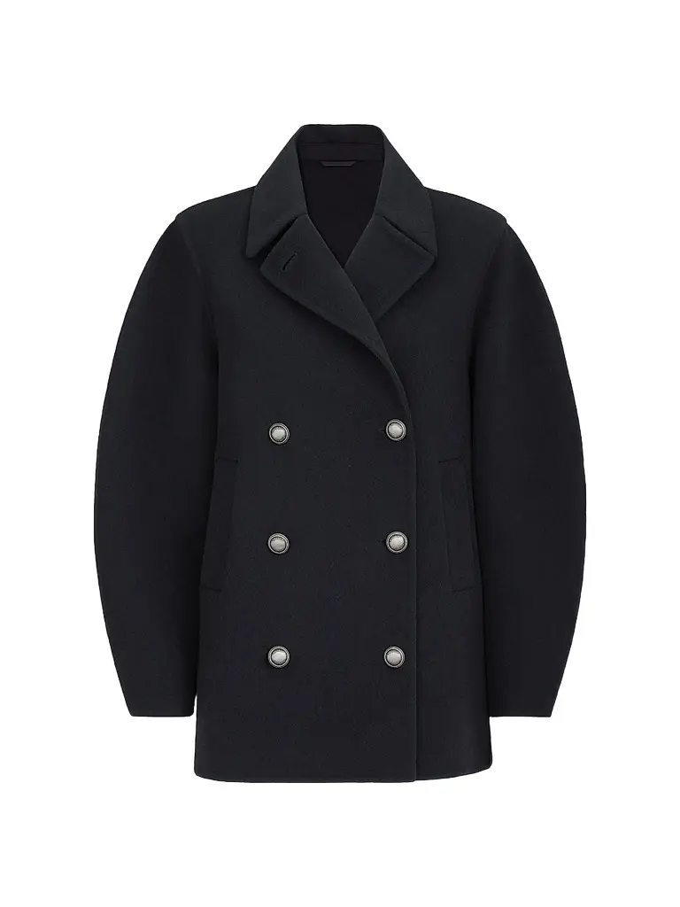 Women's Hand-Crafted Pea Coat in Virgin Wool and Cashmere Double Cloth with Monili - Cobalt Women's Hand-Crafted Pea Coat in Virgin Wool and Cashmere Double Cloth with Monili - Cobalt