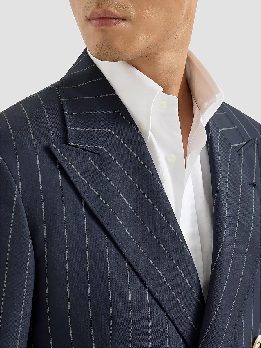 Brunello Cucinelli Men's Virgin Wool Wide Chalk Stripe Batavia One and A Half Breasted Tailor Blazer | Thumbnail 6 Brunello Cucinelli Men's Virgin Wool Wide Chalk Stripe Batavia One and A Half Breasted Tailor Blazer | Thumbnail 6