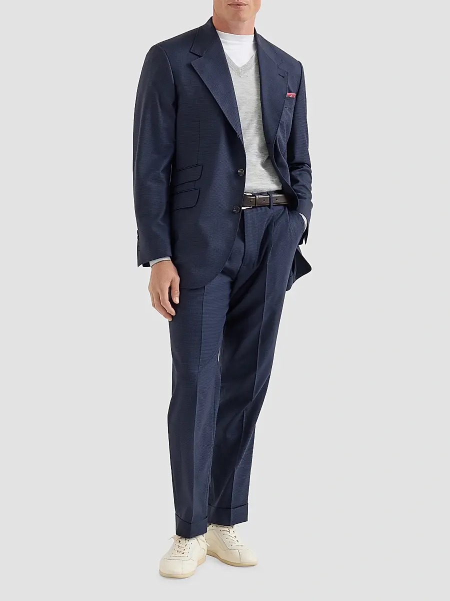Brunello Cucinelli Men's Virgin Wool Houndstooth Cavallo Tailor Blazer | Thumbnail 2 Brunello Cucinelli Men's Virgin Wool Houndstooth Cavallo Tailor Blazer | Thumbnail 2