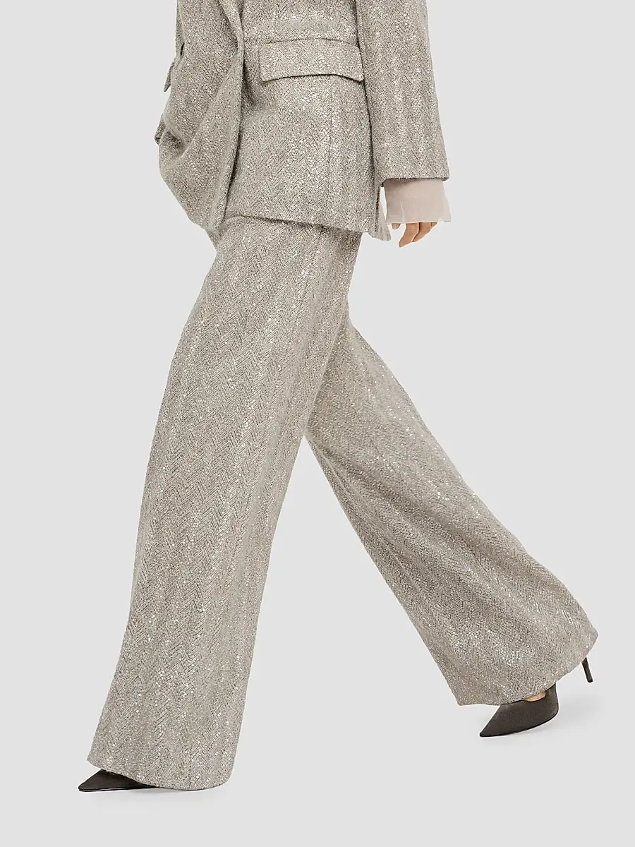 Brunello Cucinelli Women's Dazzling Chevron Embroidery Loose Pleated Trousers | Thumbnail 3 Brunello Cucinelli Women's Dazzling Chevron Embroidery Loose Pleated Trousers | Thumbnail 3