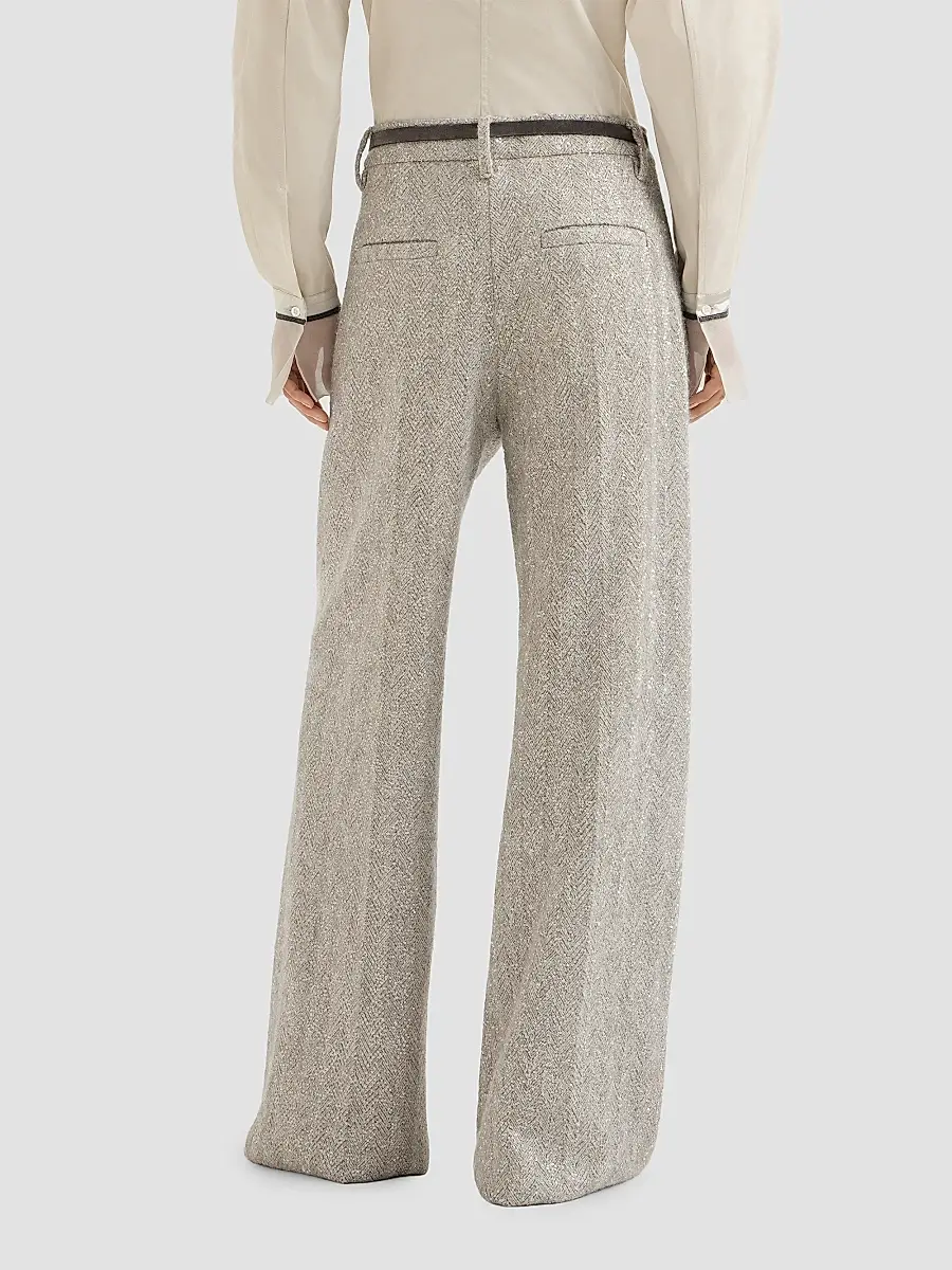 Brunello Cucinelli Women's Dazzling Chevron Embroidery Loose Pleated Trousers | Thumbnail 4 Brunello Cucinelli Women's Dazzling Chevron Embroidery Loose Pleated Trousers | Thumbnail 4