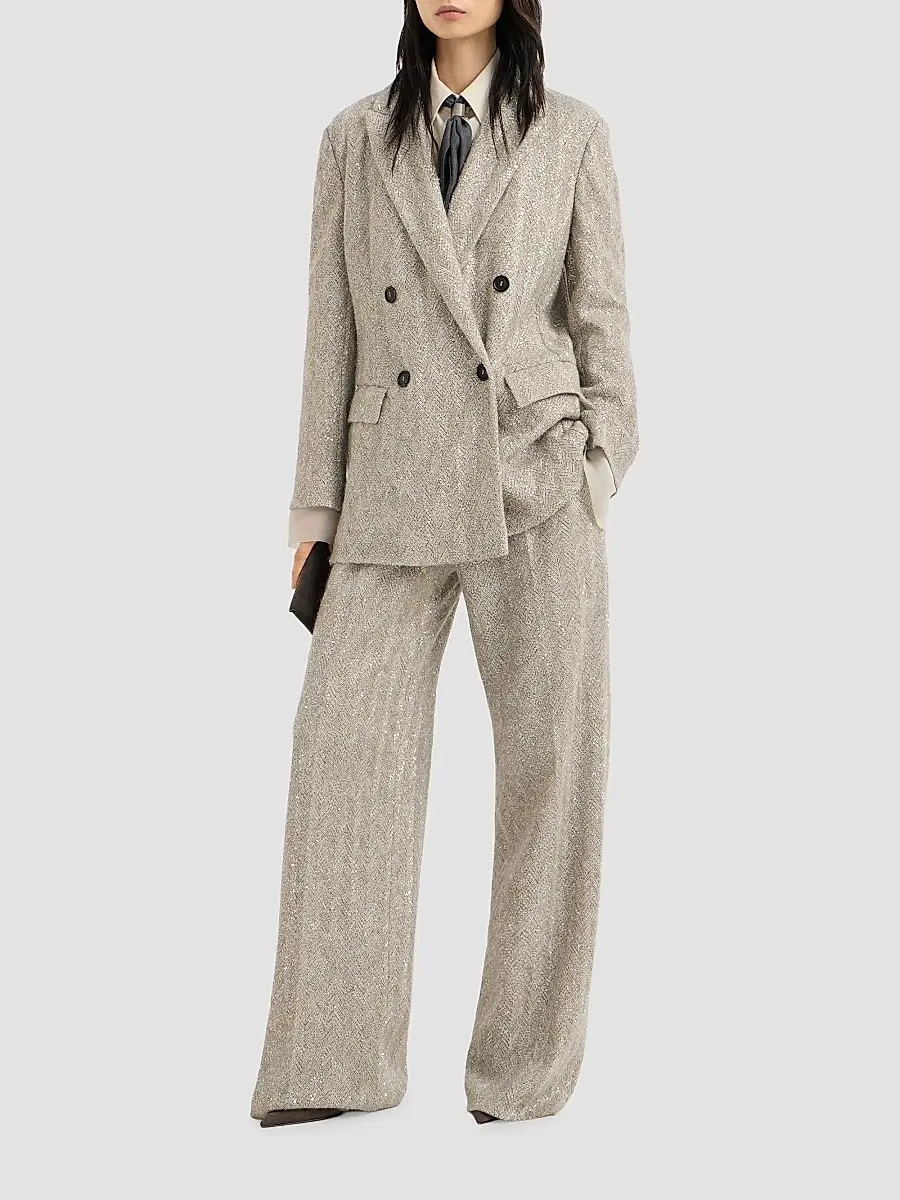 Brunello Cucinelli Women's Dazzling Chevron Embroidery Loose Pleated Trousers | Thumbnail 6 Brunello Cucinelli Women's Dazzling Chevron Embroidery Loose Pleated Trousers | Thumbnail 6