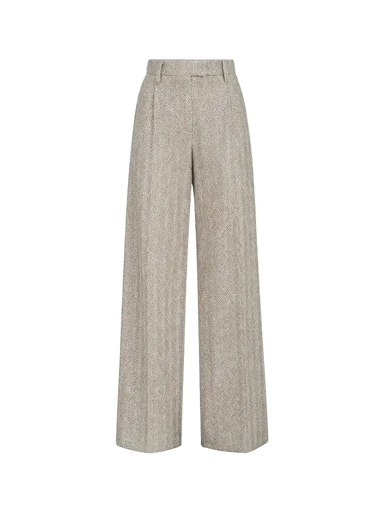 Brunello Cucinelli Women's Dazzling Chevron Embroidery Loose Pleated Trousers