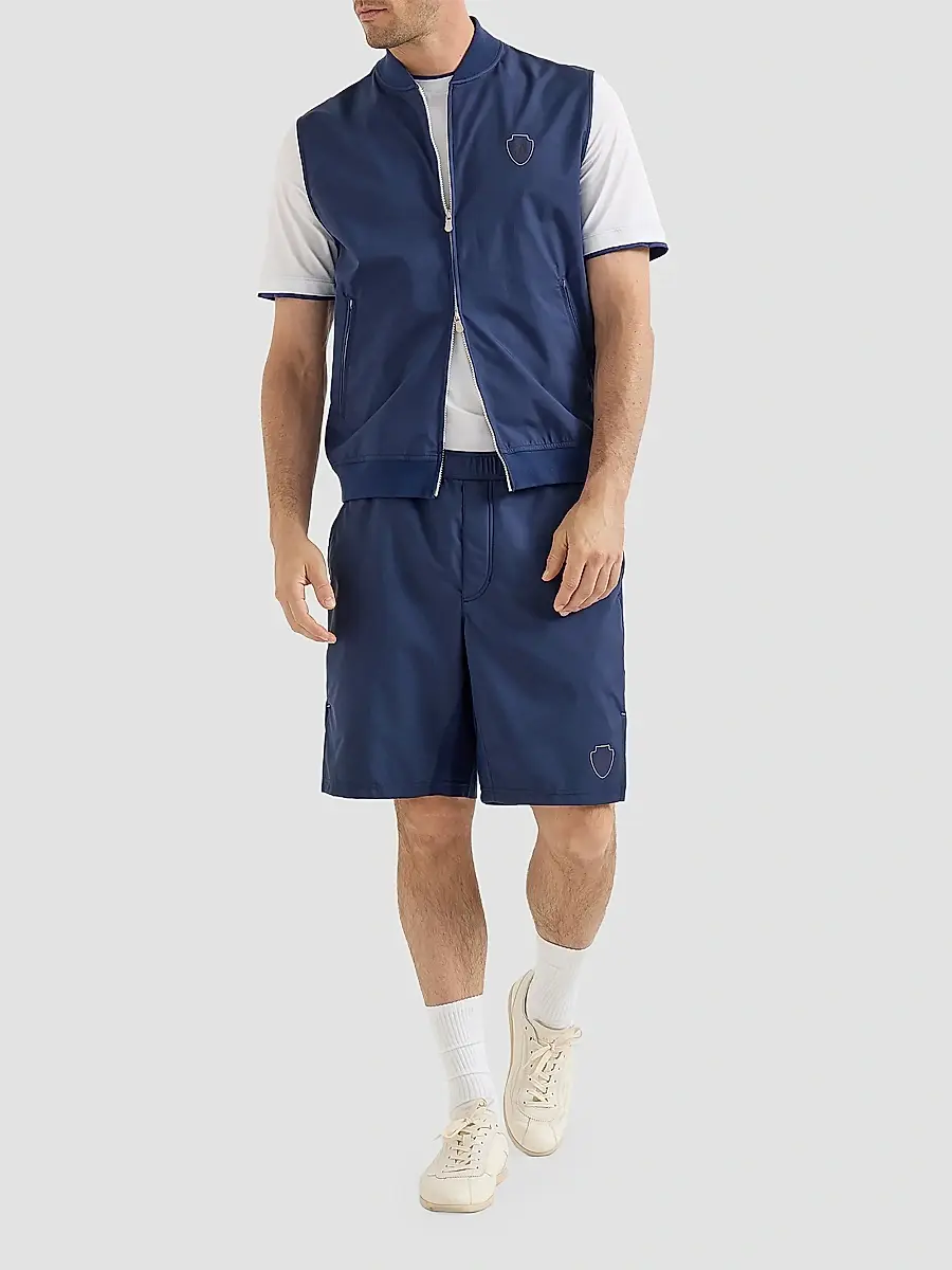 Brunello Cucinelli Men's Nylon Shorts with Logo - Blue | Thumbnail 2 Brunello Cucinelli Men's Nylon Shorts with Logo - Blue | Thumbnail 2