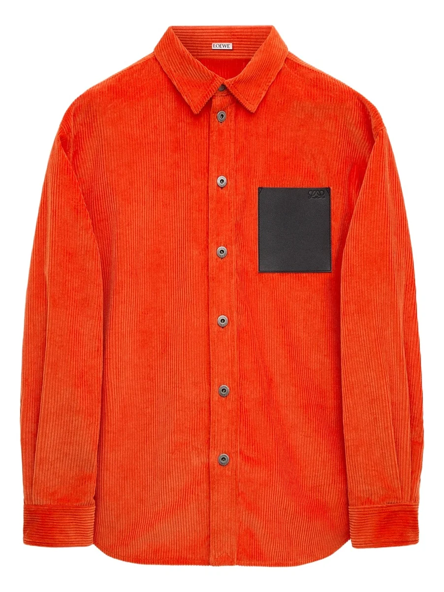 Loewe Men's Leather-Pocket Corduroy Shirt