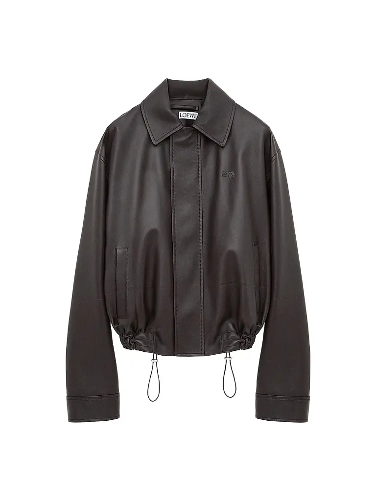 Loewe Men's Drawstring-Hem Leather Jacket