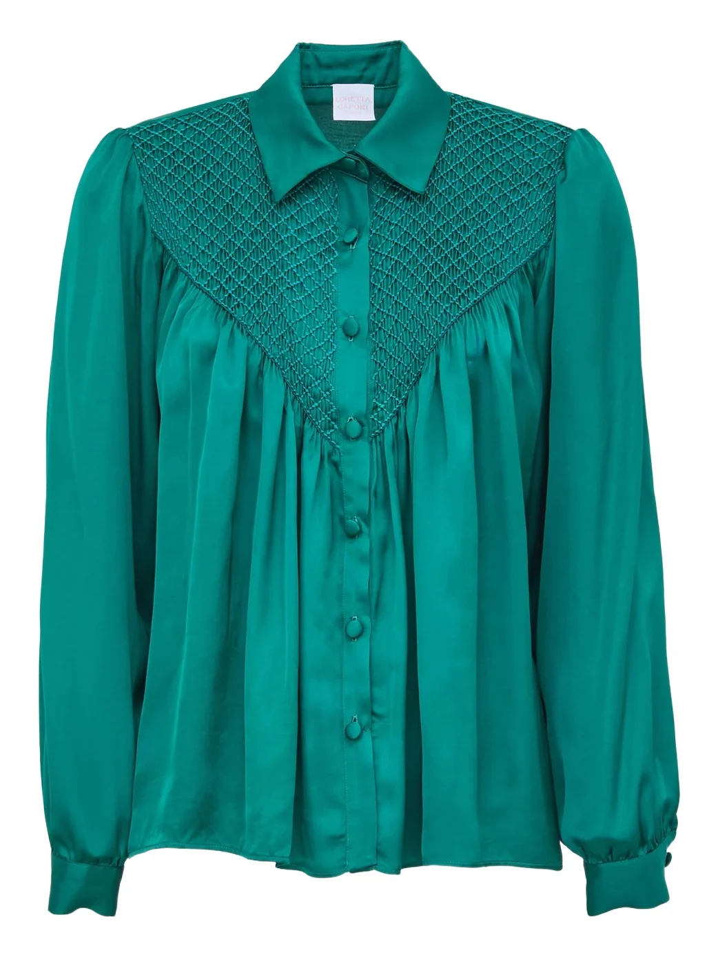 Loretta Caponi Milvia Smocked Satin Blouse