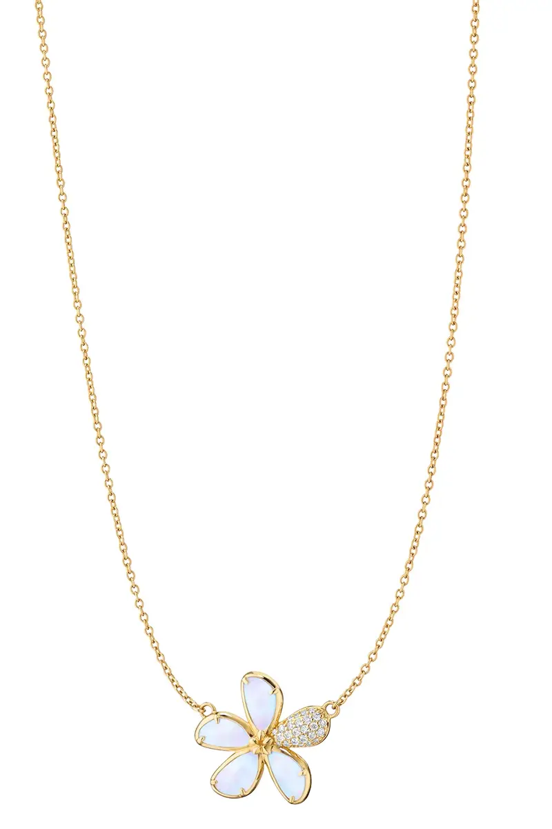 MONICA RICH KOSANN Diamond Mother Of Pearl Flower Pendant Necklace
