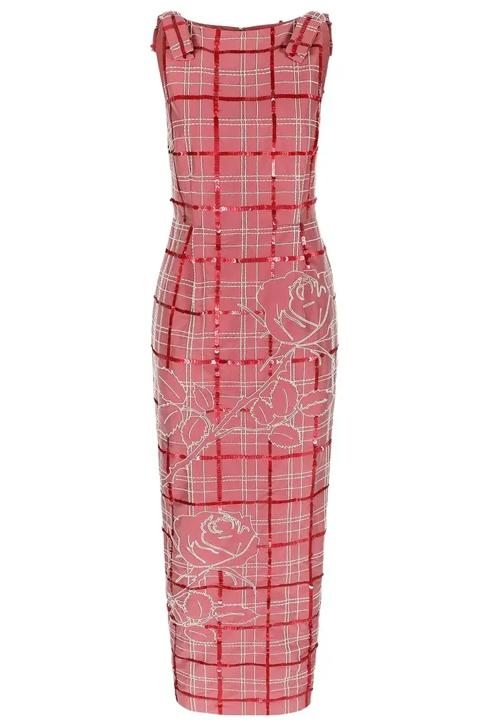 BERNADETTE Lene Embroidered Tartan Dress