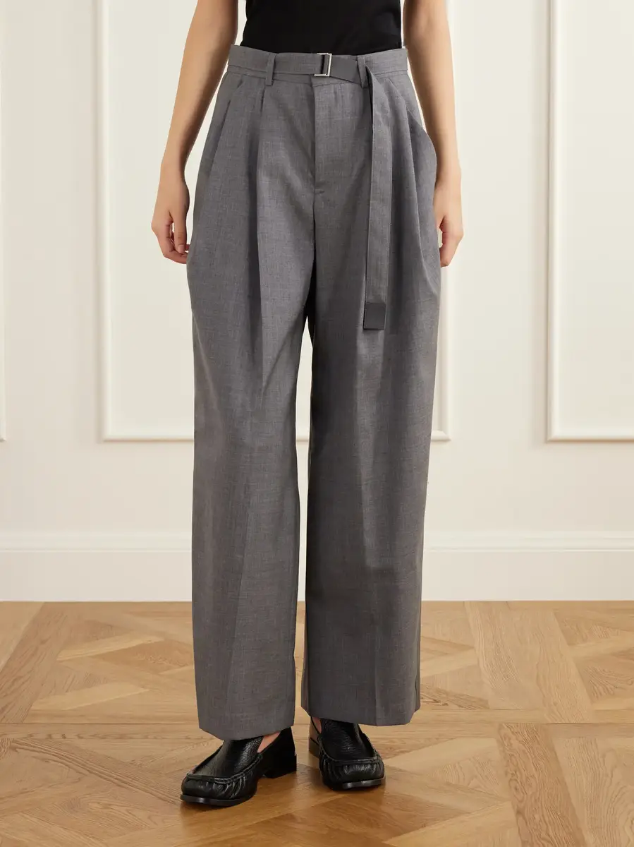 Sacai Belted pleated twill wide-leg pants | Thumbnail 3
