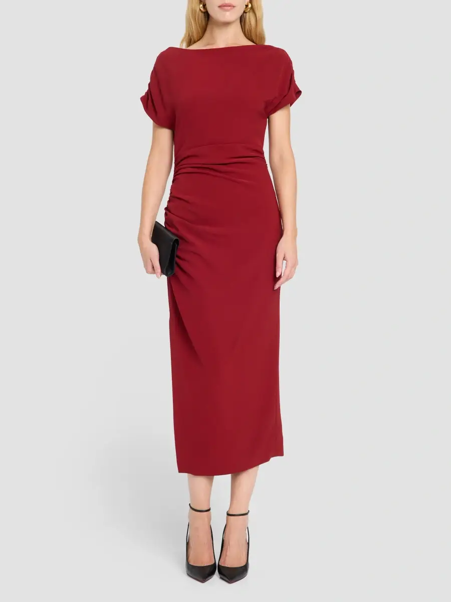 Lela Rose Women's Side Ruched Crêpe Midi Dress | Thumbnail 2 Lela Rose Women's Side Ruched Crêpe Midi Dress | Thumbnail 2
