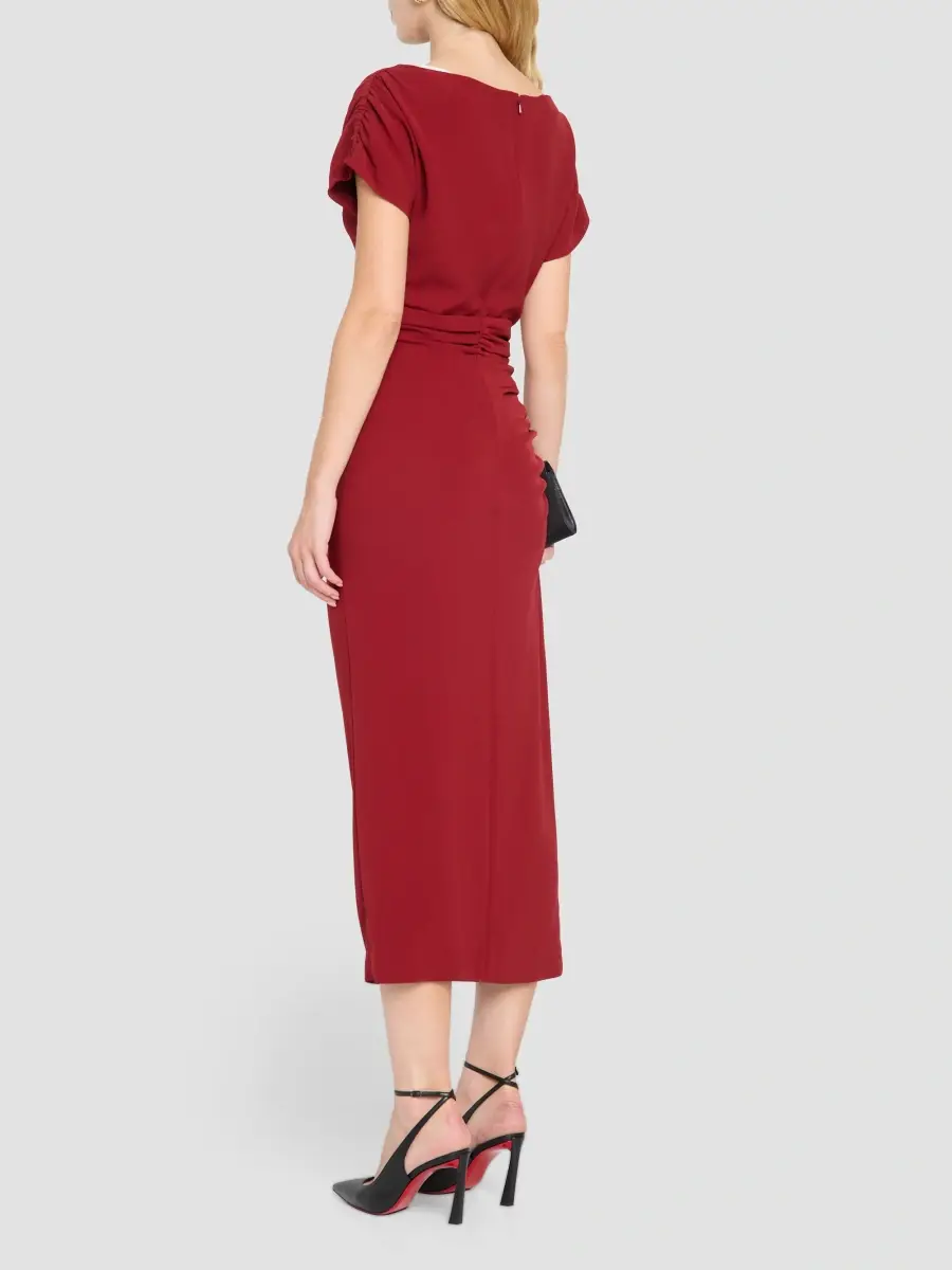 Lela Rose Women's Side Ruched Crêpe Midi Dress | Thumbnail 3 Lela Rose Women's Side Ruched Crêpe Midi Dress | Thumbnail 3