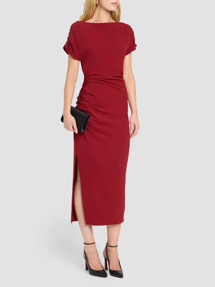 Lela Rose Women's Side Ruched Crêpe Midi Dress | Thumbnail 4 Lela Rose Women's Side Ruched Crêpe Midi Dress | Thumbnail 4