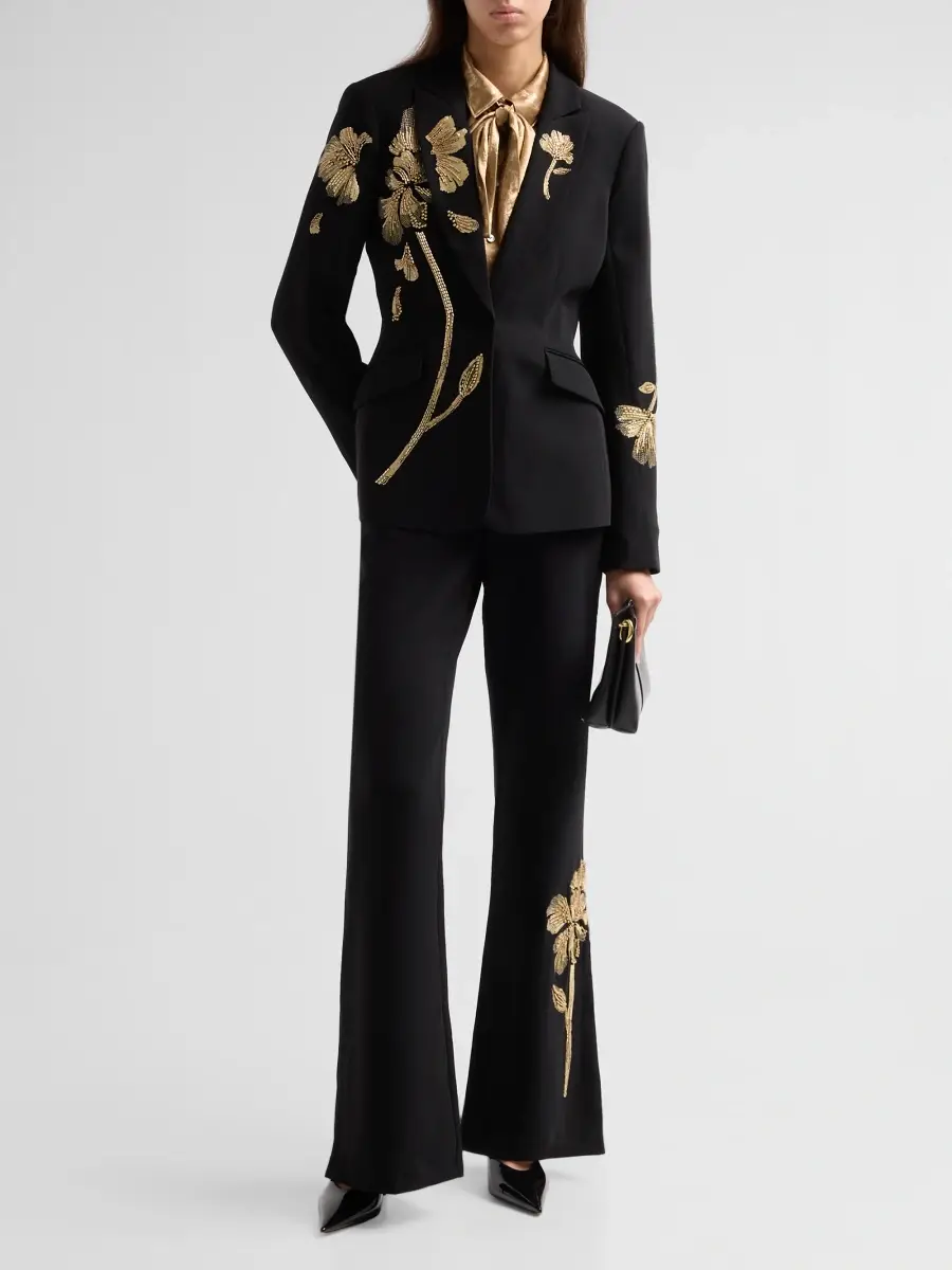 Cinq à Sept Women's Gilded Peony Jaxyn Embellished Flared Pants | Thumbnail 2 Cinq à Sept Women's Gilded Peony Jaxyn Embellished Flared Pants | Thumbnail 2
