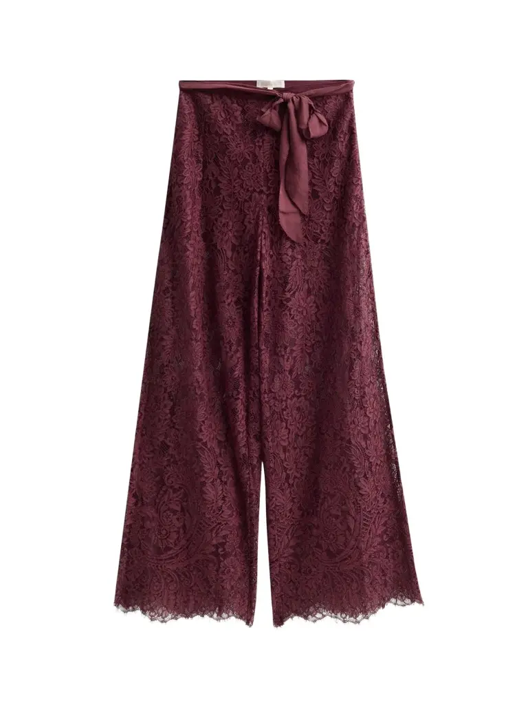 Women's Riana Lace Wide-Leg Self-Belt Pants Women's Riana Lace Wide-Leg Self-Belt Pants