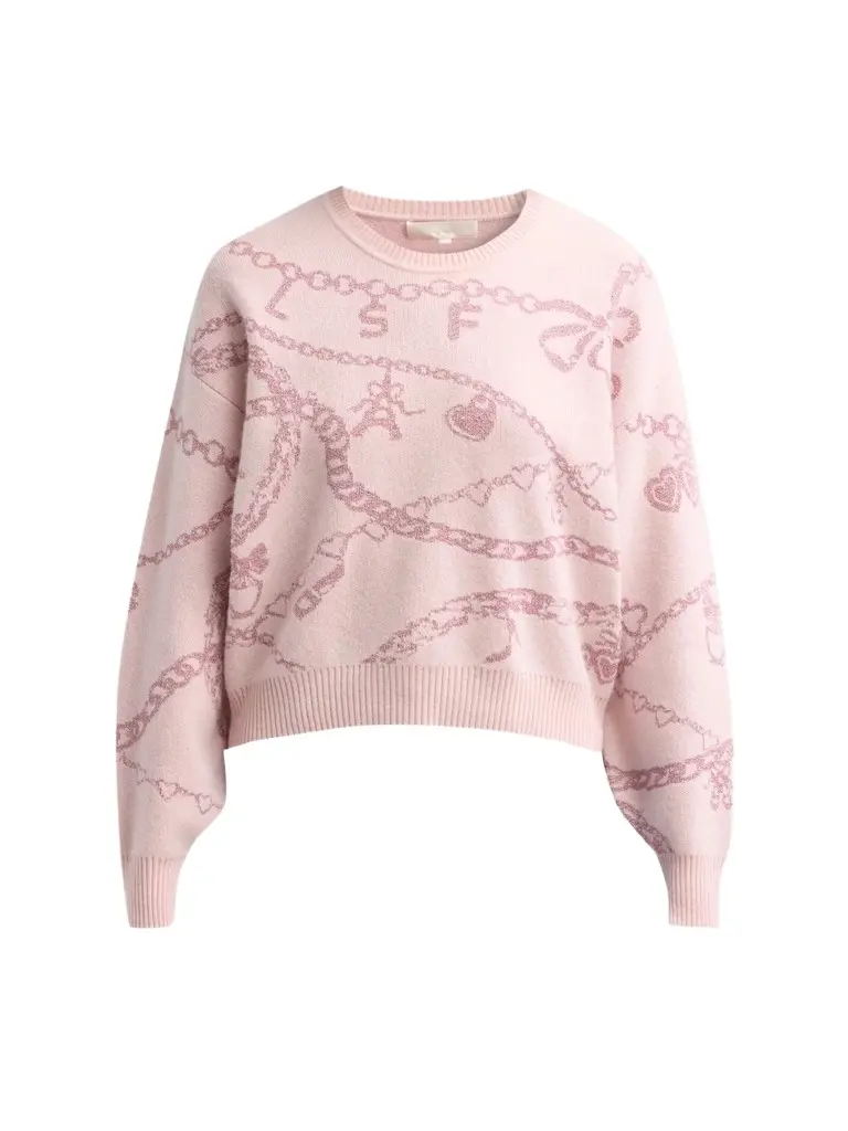 LoveShackFancy Women's Calindra Metallic Wool-Blend Crewneck Sweater