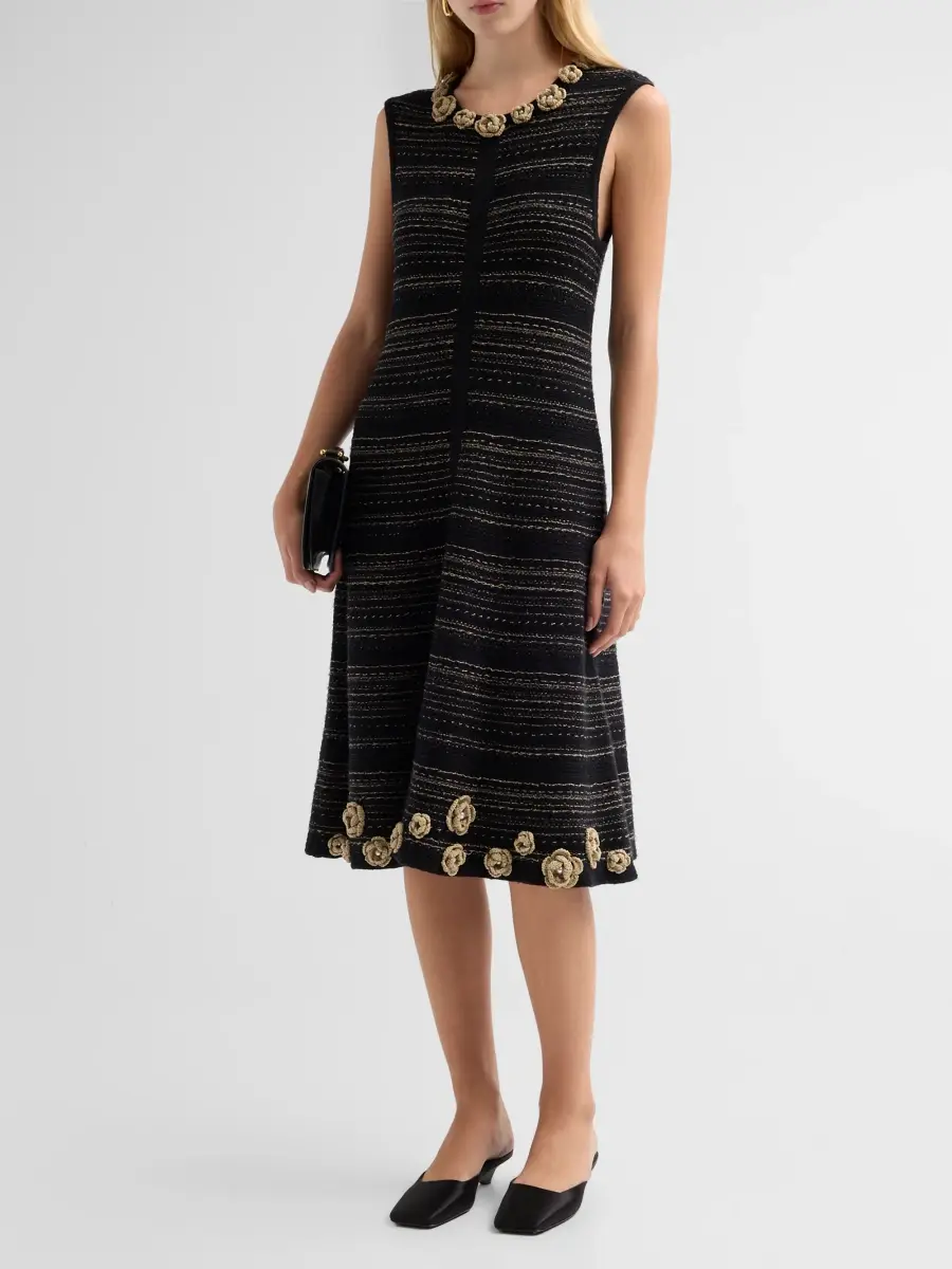 Teri Jon by Rickie Freeman Women's 3D Floral Striped Cotton Midi Dress | Thumbnail 4