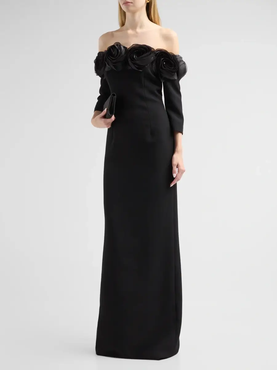 Teri Jon by Rickie Freeman Women's Floral Crêpe Off-The-Shoulder Gown | Thumbnail 4