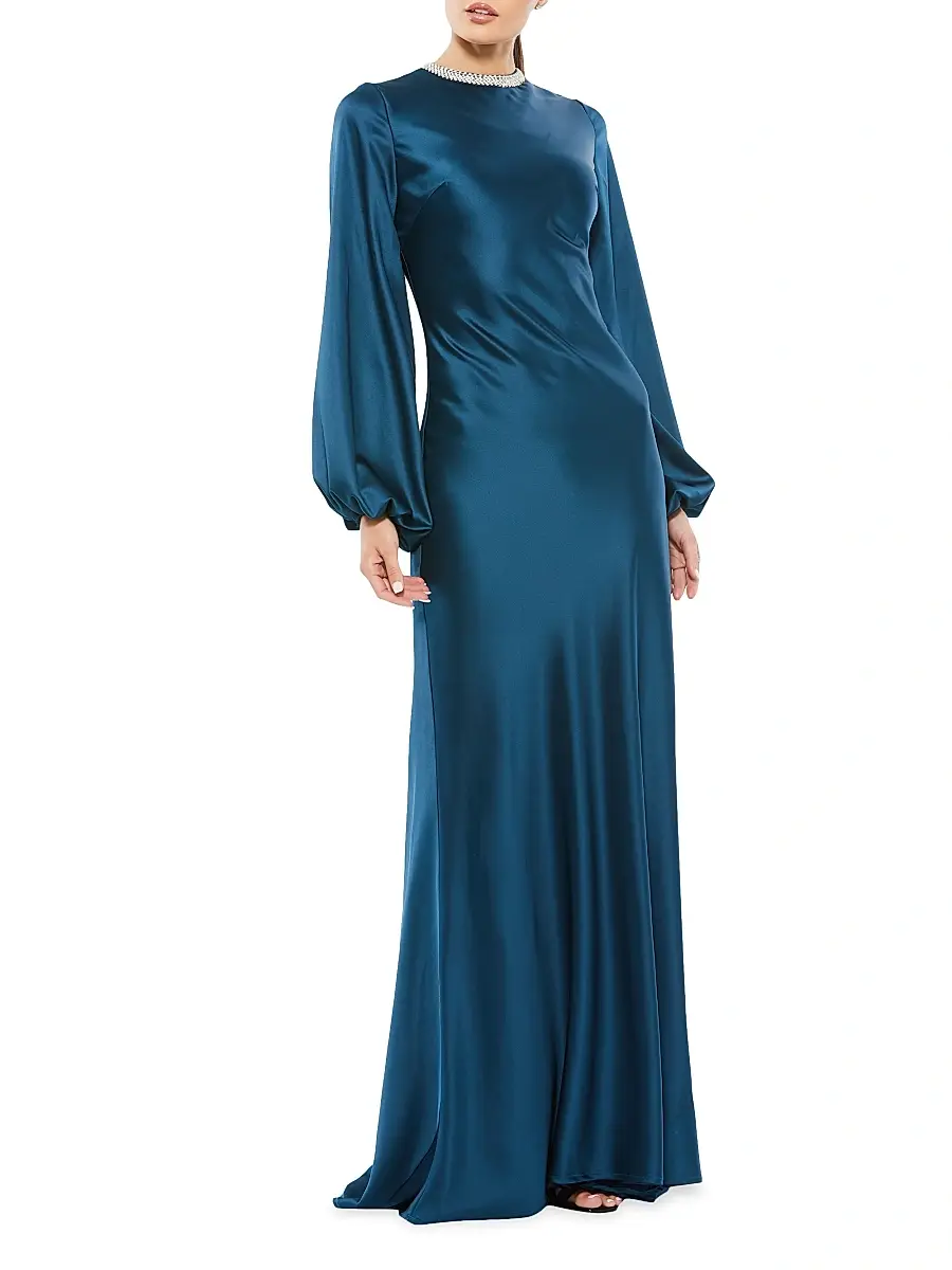 Mac Duggal Women's Ieena Satin Sheath Gown | Thumbnail 2 Mac Duggal Women's Ieena Satin Sheath Gown | Thumbnail 2
