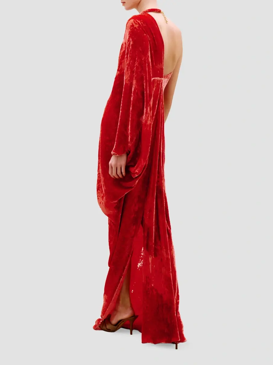 Silvia Tcherassi Women's Erica Draped Velvet Halter Gown | Thumbnail 3 Silvia Tcherassi Women's Erica Draped Velvet Halter Gown | Thumbnail 3